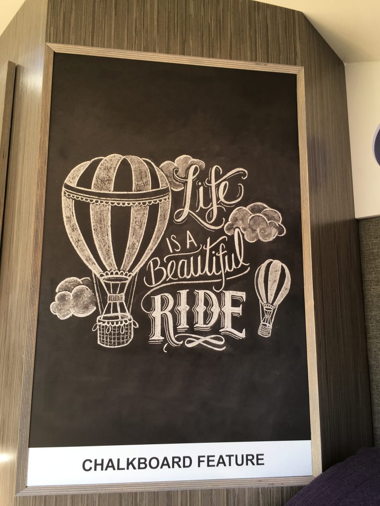 Life is a beautiful ride in the TAB 400! And that's the message on the large chalkboard inside.