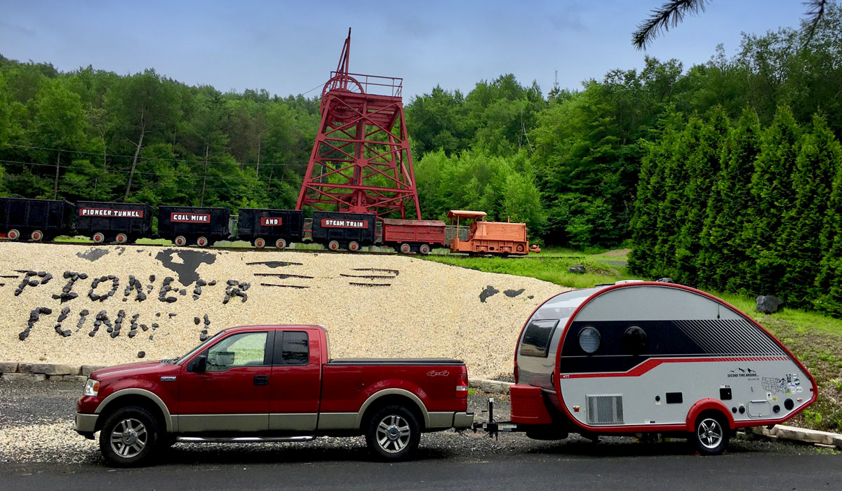 Pioneer Tunnel Coal Mine Museum with a nuCamp TAB 400 Teardrop Camper